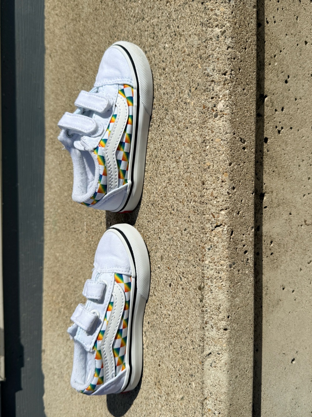 Toddler Vans Size 7 White Rainbow Checkered Velcro